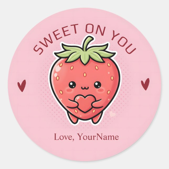Sweet on You Cute Strawberry Valentine Sticker (Front)