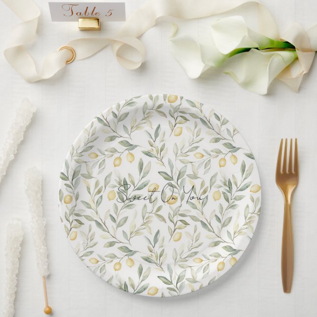 Sweet On You Lemons Wedding Paper Plate (Wedding)