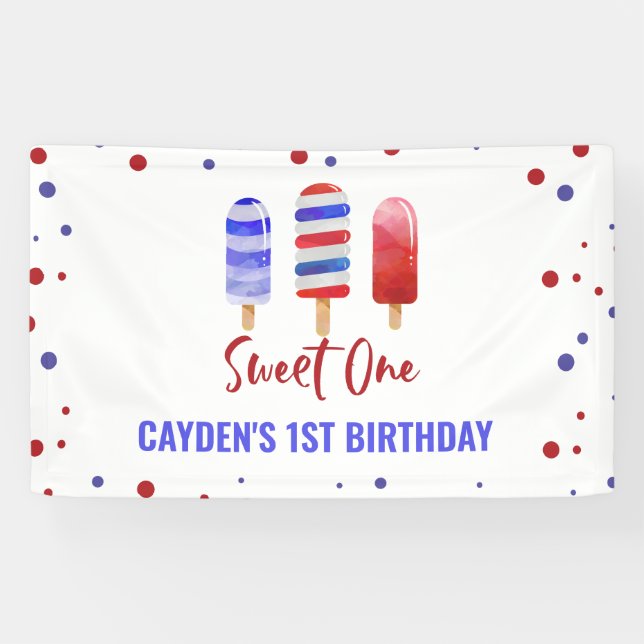 Sweet One 1st Birthday Ice Pop July 4th Banner (Horizontal)