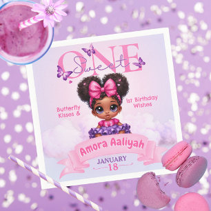 Sweet ONE Afro Puff Baby Girl 1st Birthday Napkin