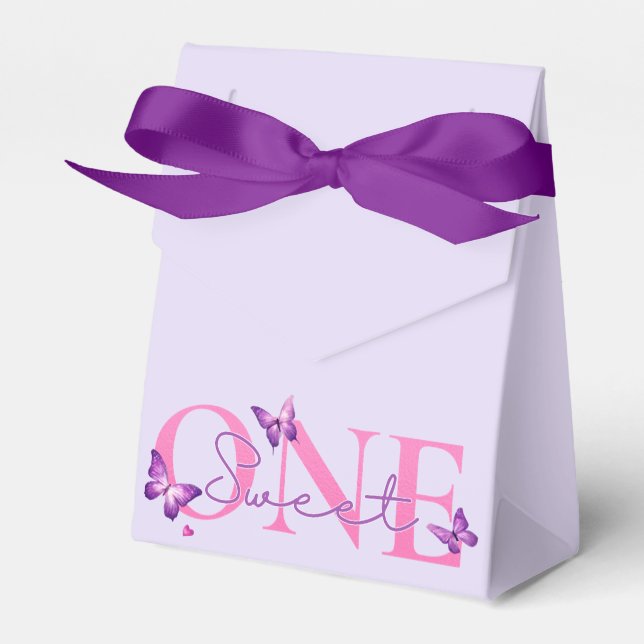Sweet ONE Afro Puff Baby Girl Purple 1st Birthday Favor Box (Front Side)