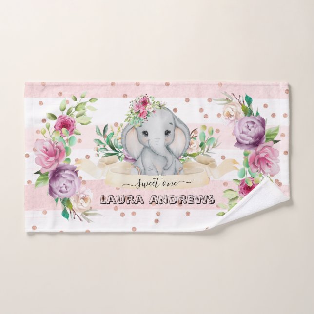 Sweet One Baby Elephant and Flowers 1er anniversai (Serviette à main)