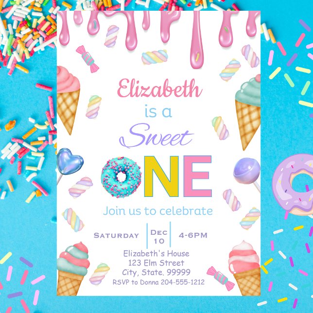 Sweet One Baby Girl 1er Invitation anniversaire (Créateur téléchargé)