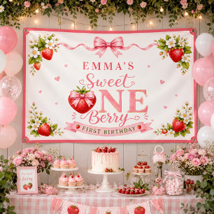 Sweet One Berry First Birthday Party Banner