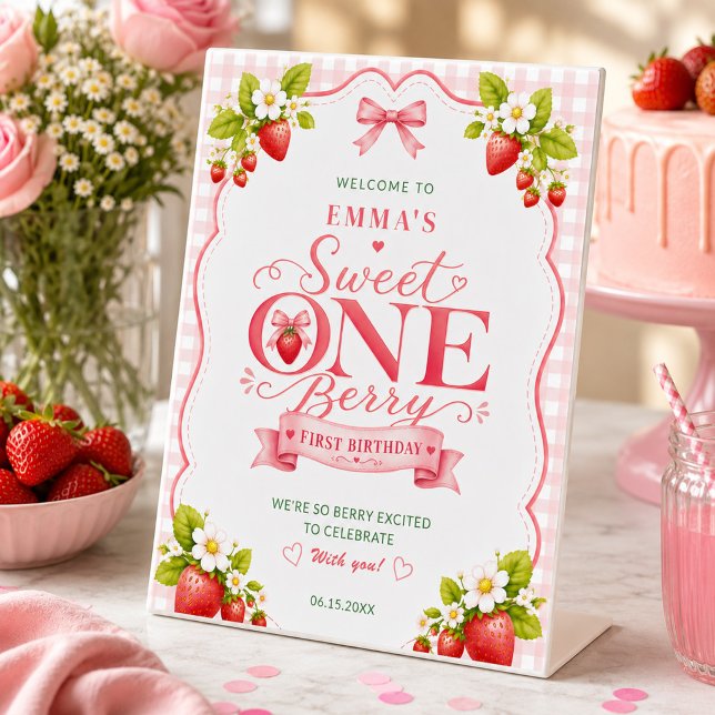 Sweet One Berry First Birthday Tabletop Sign (Creator Uploaded)