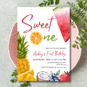 Sweet One Birthday Fruit Summer Watermelon Invitation