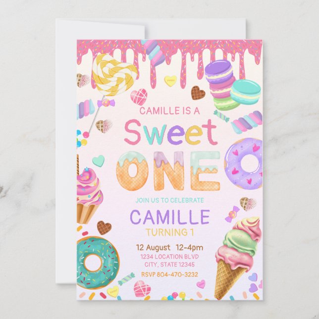 Sweet One Birthday Girl invitation (Front)