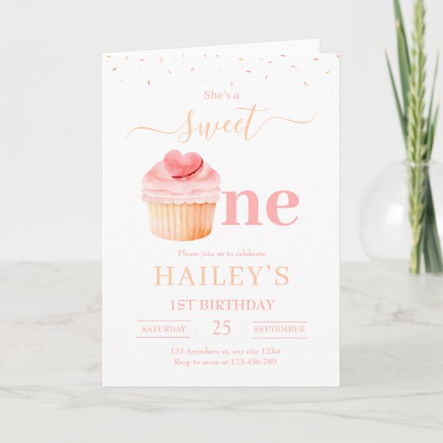 Sweet One Birthday Invitation, Cupcake Birthday Invitation (Front)
