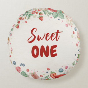 Sweet One Birthday Strawberry Doughnut Ice Cream 1 Round Pillow