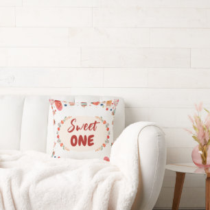 Sweet One Birthday Strawberry Doughnut Ice Cream 1 Throw Pillow
