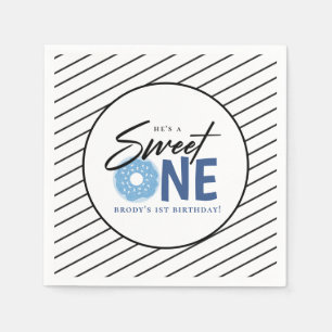 Sweet One Blue Doughnut 1st Birthday Party Napkin