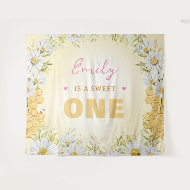 Sweet One Bumblebee 1st First Girl Birthday Party Tapestry (Front (Horizontal))