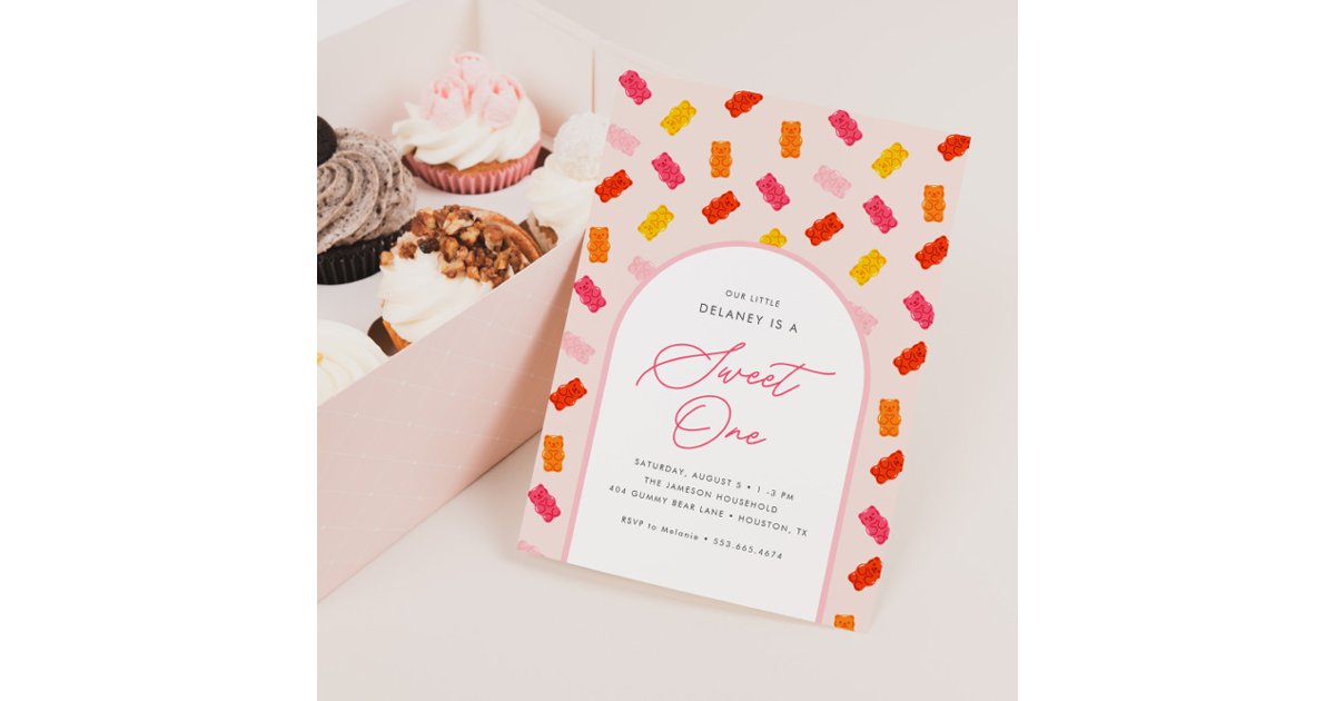 Sweet One Candy Gummy Bear Girls 1st Birthday Invitation | Zazzle