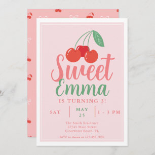 Sweet One Cherry 3rd Birthday Invitation