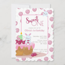 Sweet One Cherry Cake Bunny Invitation