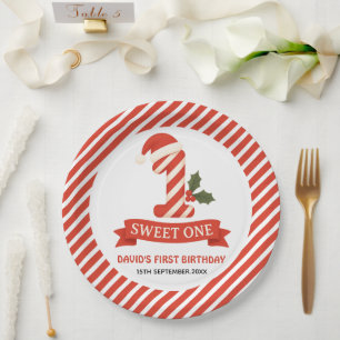 Sweet One Christmas First Birthday Invitation Paper Plate