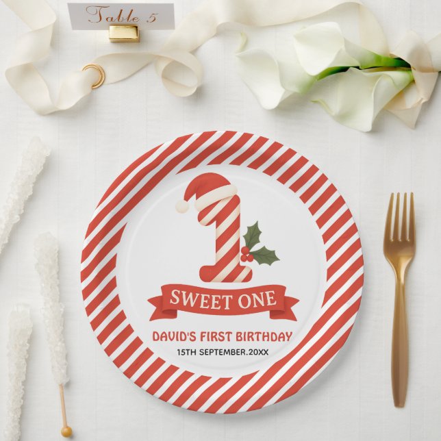 Sweet One Christmas First Birthday Invitation Paper Plate (Wedding)