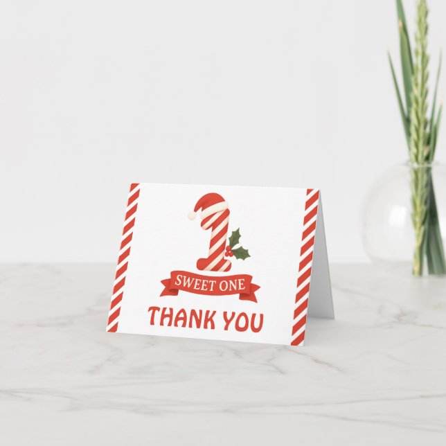 Sweet One Christmas First Birthday Thank You Card (Front)
