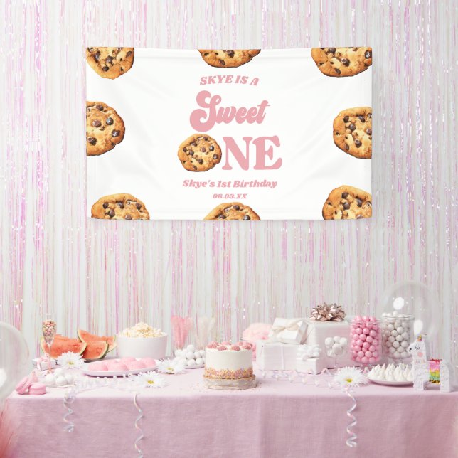 Sweet One Cookies and Milk 1st Birthday Party Banner (Party)