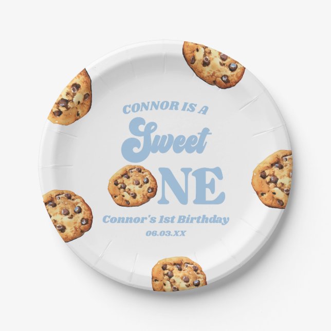 Sweet One Cookies and Milk 1st Birthday Party Paper Plate (Front)