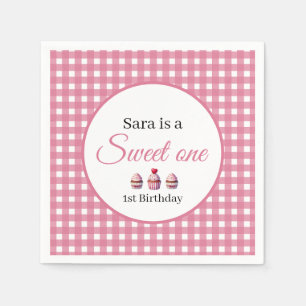Sweet One Cupcake for 1st Birthday Girl Party Napkin