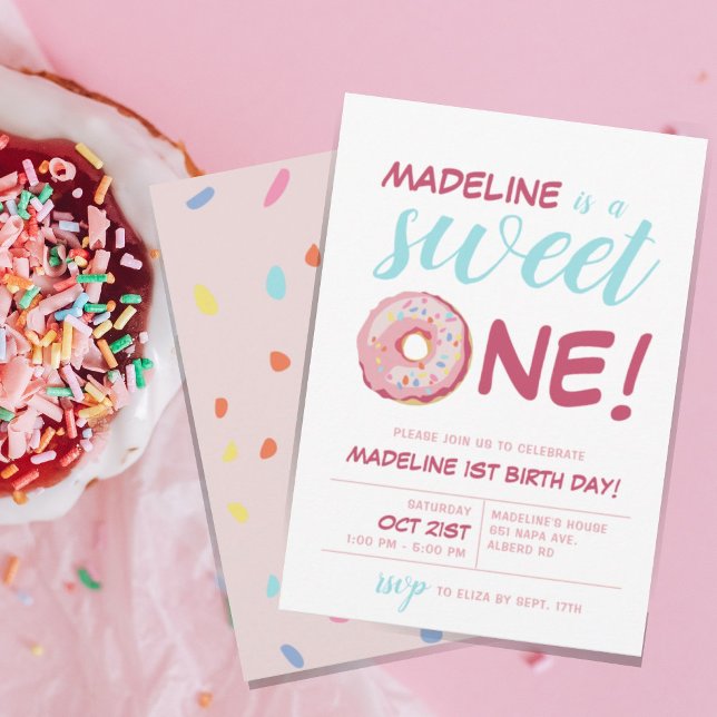 Sweet One Cute Watercolor Doughnut 1st Birthday Invitation (Creator Uploaded)