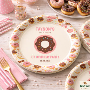 Sweet One Donut 1st Birthday Party Cute Donut Paper Plate