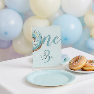 Sweet One Donut Birthday Pastel Blue Table Number