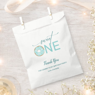 Sweet One Donut Girl's 1st Birthday Teal Thank You Favour Bag
