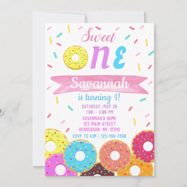Sweet One Donut Invitation Anniversaire (Devant)