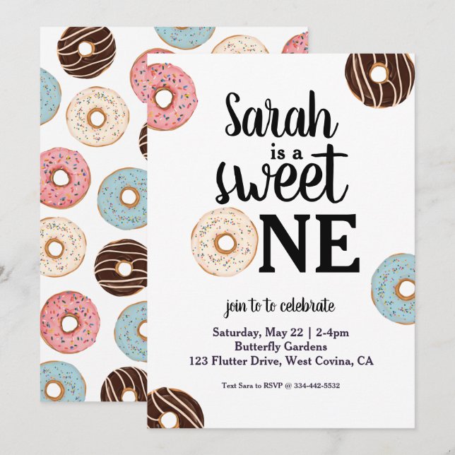 Sweet One Donut Invitation Anniversaire (Devant / Derrière)
