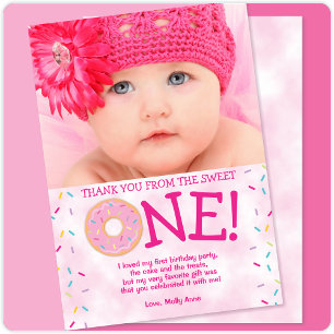 Sweet ONE Doughnut 1st Birthday Girl Thank You Car Card