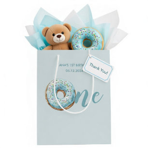 Sweet One Doughnut 1st Birthday   Pastel Blue Medium Gift Bag