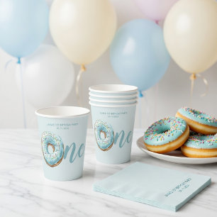 Sweet One Doughnut 1st Birthday Pastel Blue Paper Cups