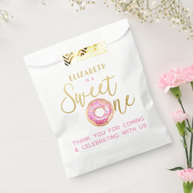 Sweet One Doughnut 1st Birthday Pink Gold Treat Favour Bag (Sealed)