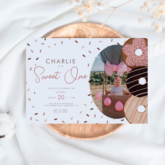Sweet One Doughnut 1st - Girl's Photo Birthday Invitation (Creator Uploaded)