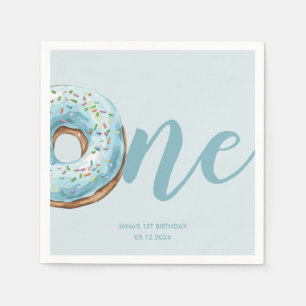 Sweet One Doughnut Birthday Napkins   Pastel Blue 