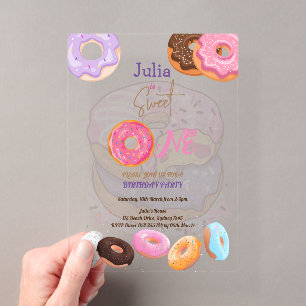 Sweet One Doughnut birthday pink Acrylic Invitations