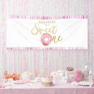 Sweet One Doughnut Birthday Pink and Gold Decor Banner