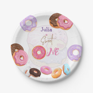 Sweet one Doughnut birthday pink Paper Plate