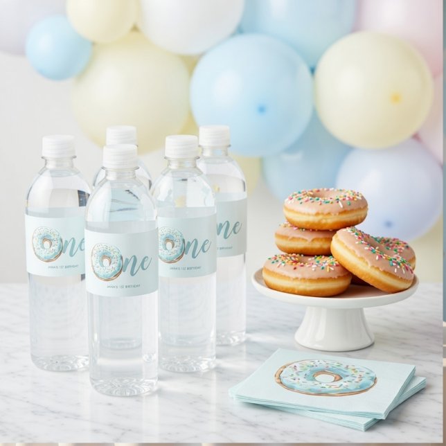 Sweet One Doughnut Birthday  Water Bottle Label (Creator Uploaded)