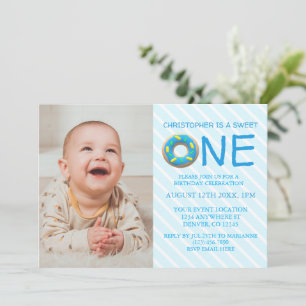 Sweet One Doughnut Boy 1st Birthday Photo Invitation