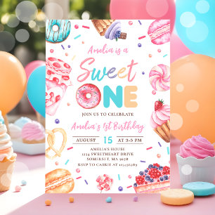 Sweet One Doughnut Candy 1st Birthday Invitation