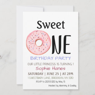 Sweet One Doughnut Girl's First Birthday Party Inv Invitation