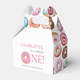 Sweet One Doughnut Pink 1st First Birthday Party Favor Box