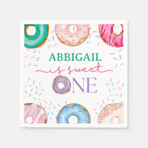 Sweet One Doughnut Pink Frosting Girl's 1st Birthd Napkin