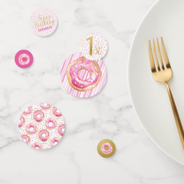 Sweet One Doughnut Pink & Gold Party Decor Confetti (Group)