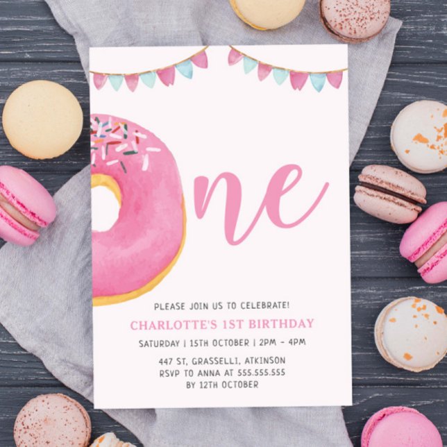 Sweet One Doughnut Simple 1st First Birthday Party Invitation (Creator Uploaded)
