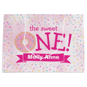 Sweet ONE Doughnut Sprinkles 1st Birthday Girl Large Gift Bag
