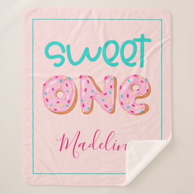 Sweet One Doughnut Sprinkles Design Personalized B Sherpa Blanket (Front)